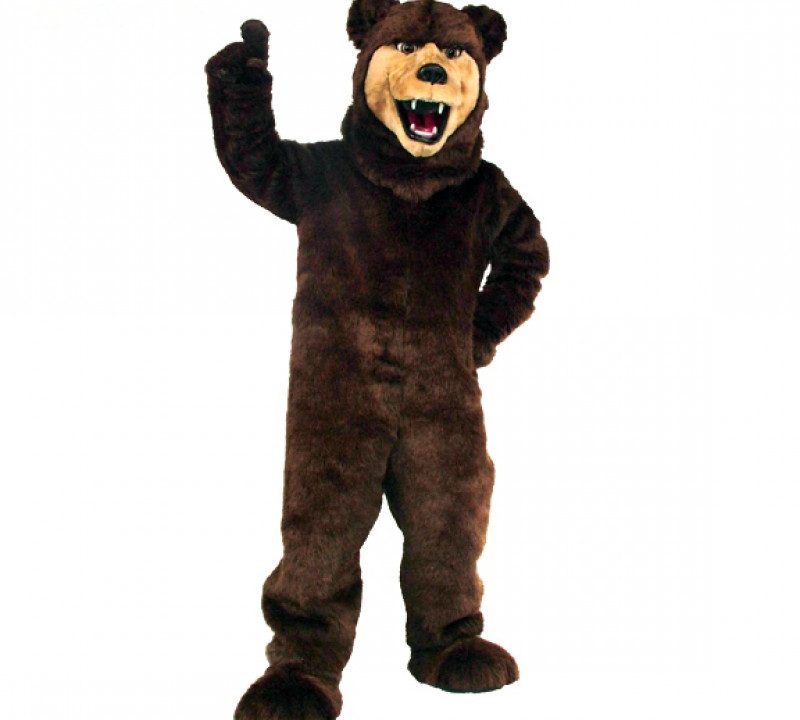 Scary teddy bear costume with sharp teeth and bloodstains, perfect for Halloween