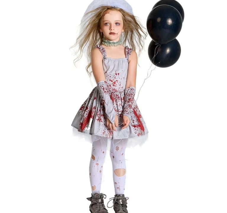 Girls Scary Bloody Ghost Bride Costume