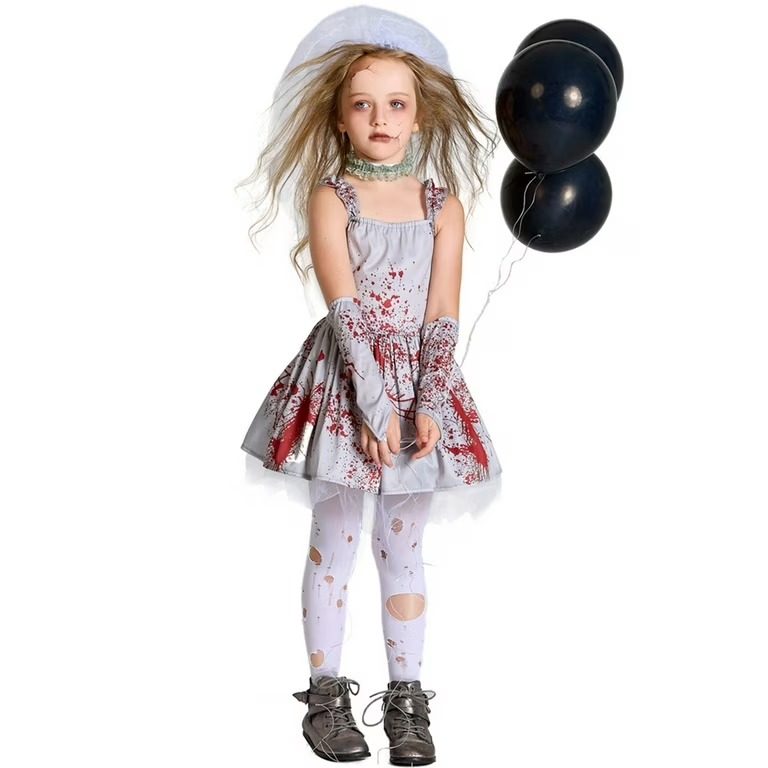 Girls Scary Bloody Ghost Bride Costume