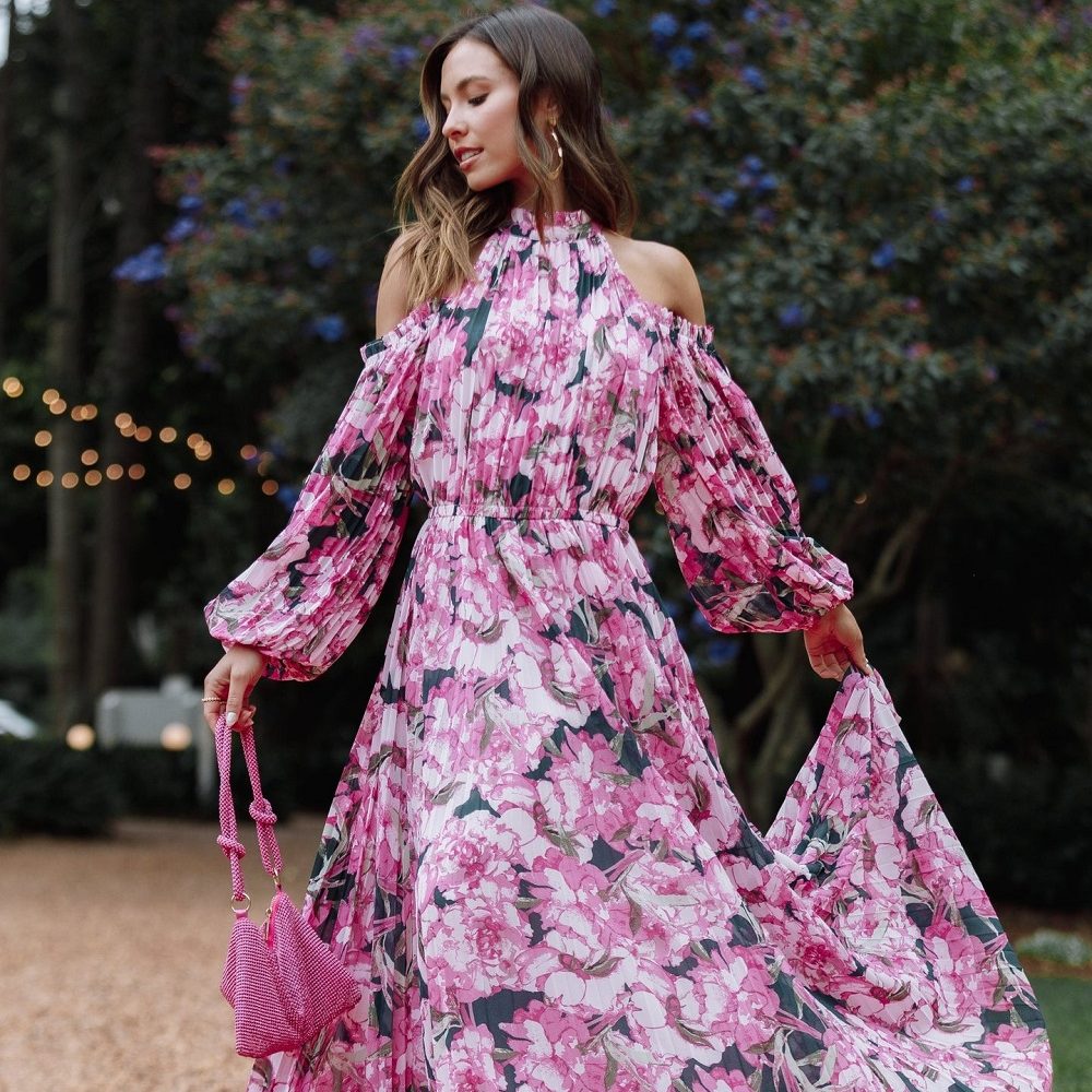 cold-shoulder-floral-maxi-fall-wedding-guest-dresses-with-sleeve
