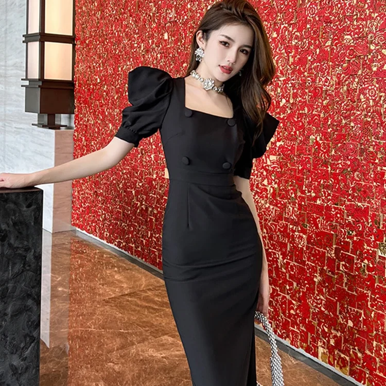 formal midi dress with sleeves