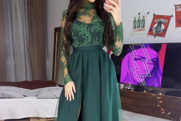 emerald green formal dress with sleeves