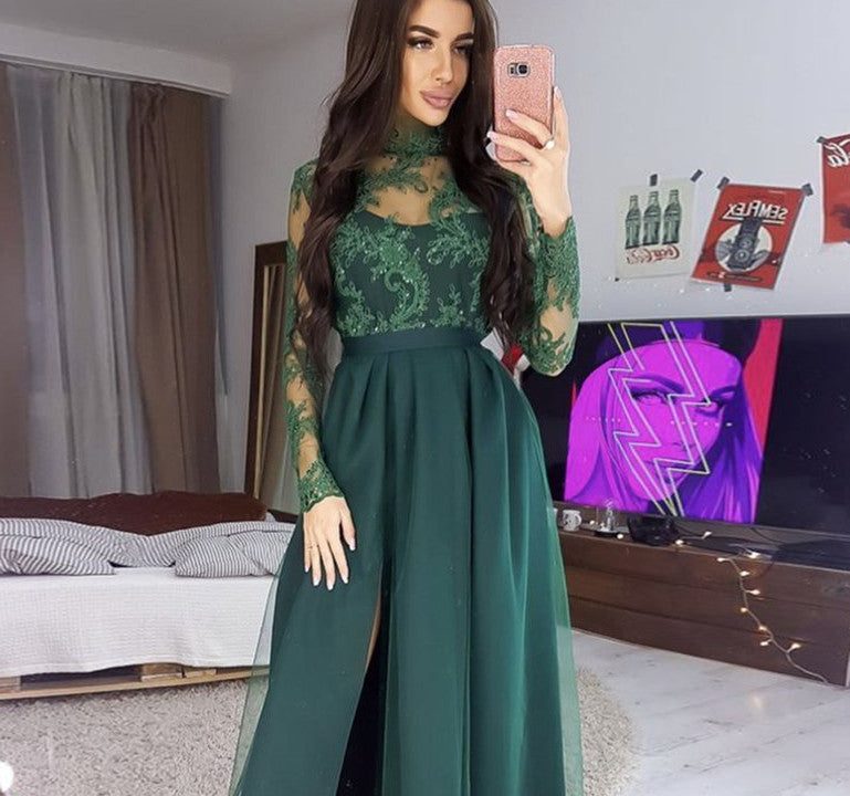 emerald green formal dress with sleeves