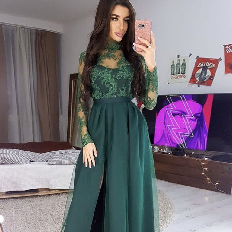 emerald green formal dress with sleeves