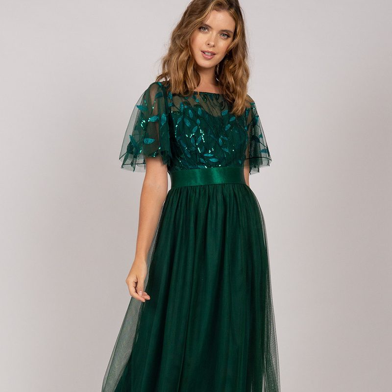 emerald green formal dress with sleeves