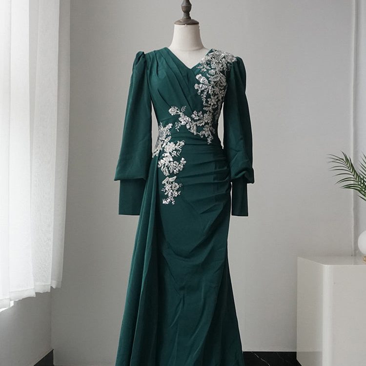 emerald green formal dress with sleeves