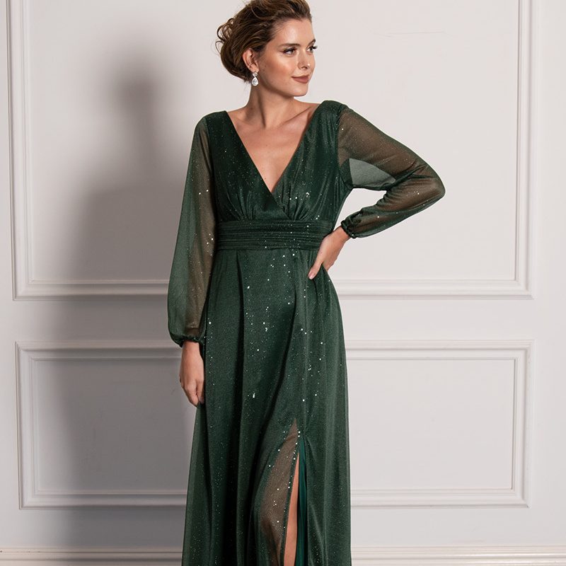 emerald green formal dress with sleeves