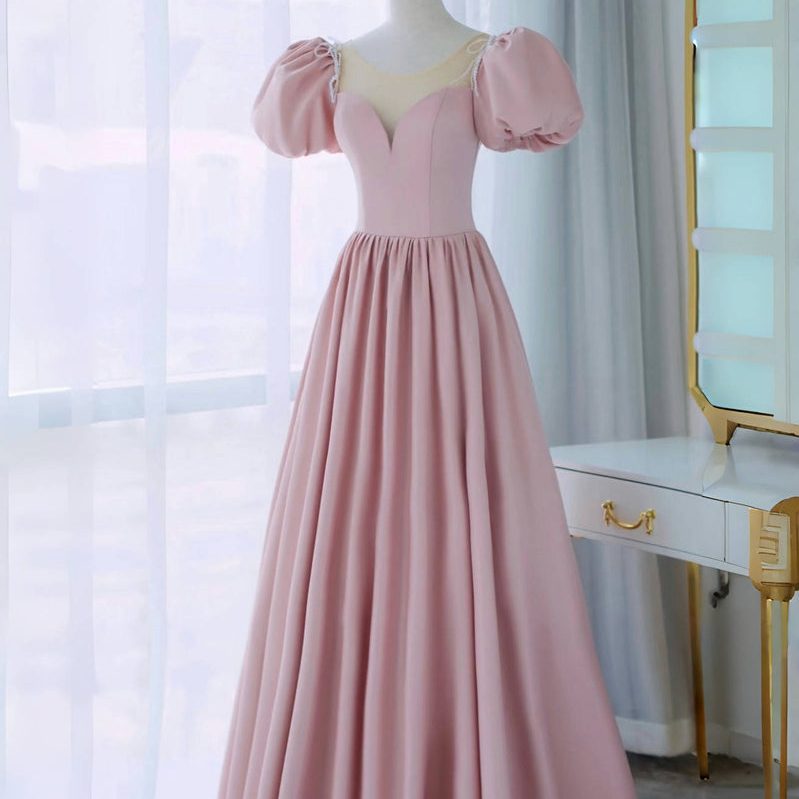 pink formal dress with sleeves