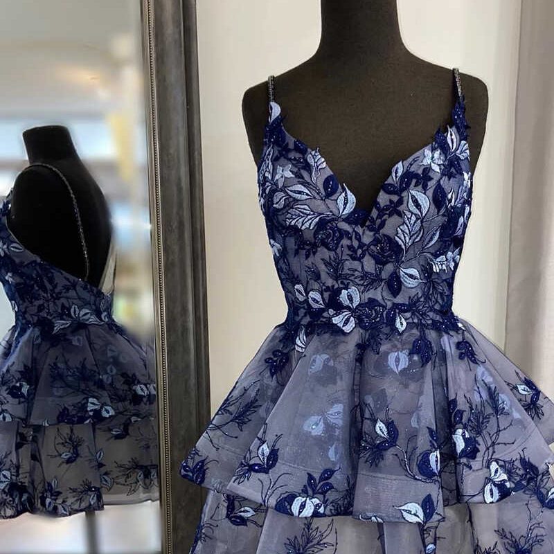blue floral formal dress