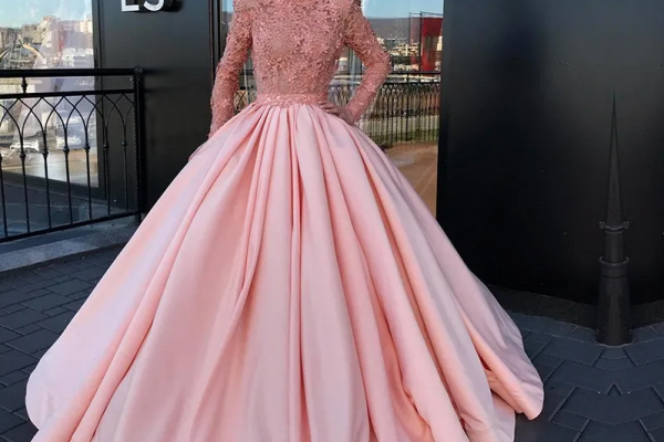 pink formal dress with sleeves