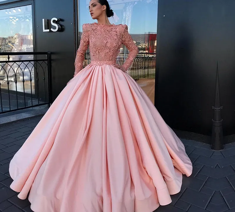 pink formal dress with sleeves