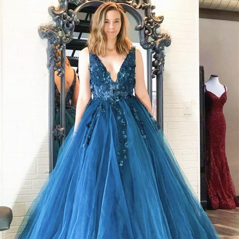 blue floral formal dress