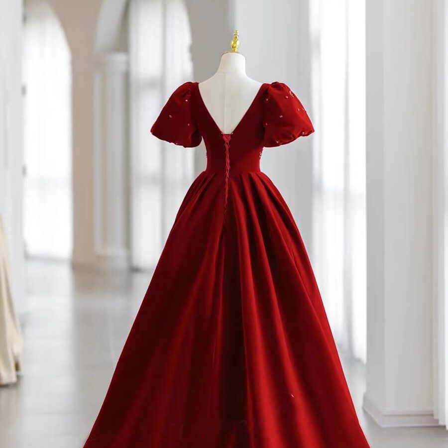 red formal dress with sleeves