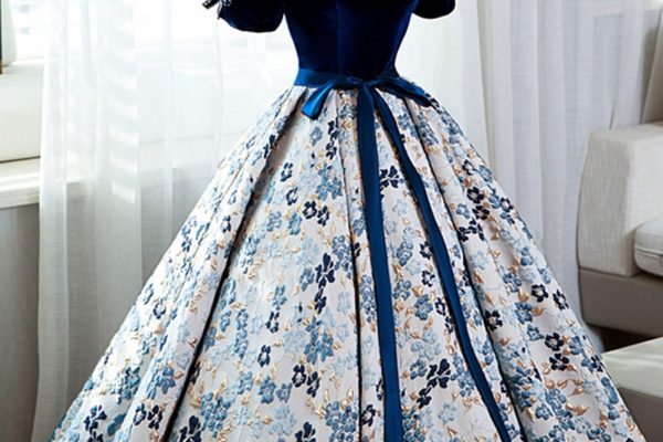 blue floral formal dress