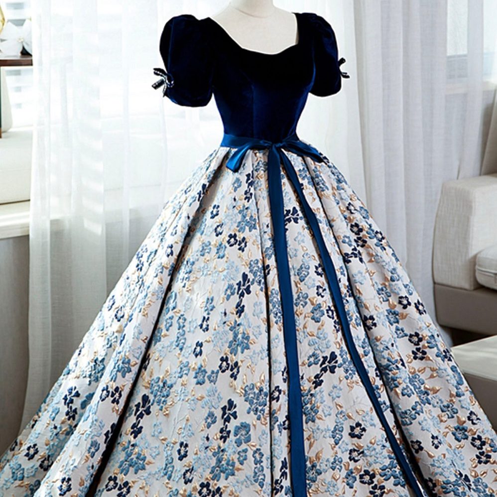 blue floral formal dress
