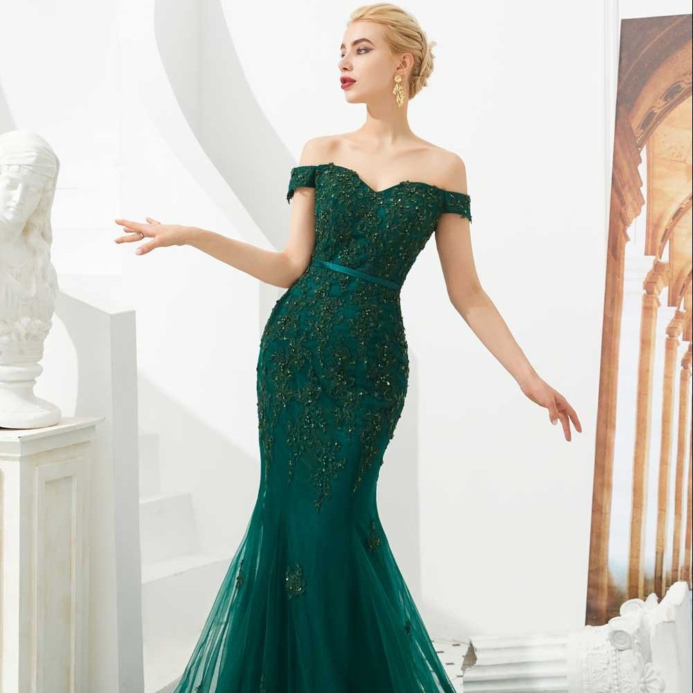 emerald green dress formal