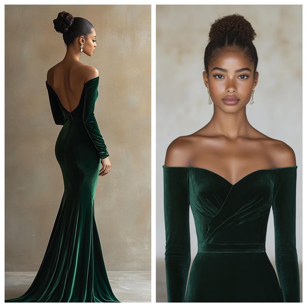 green formal dress with sleeves