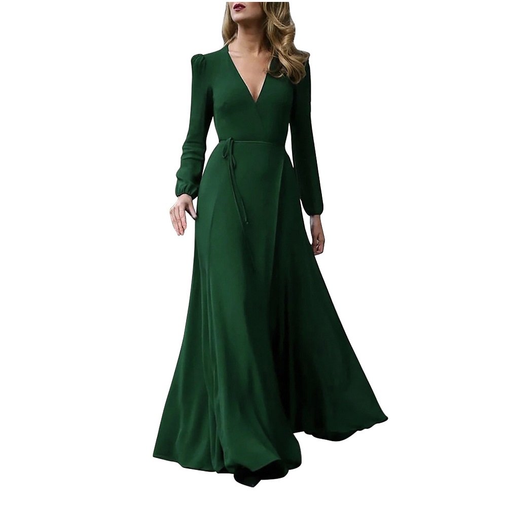 green formal dress with sleeves