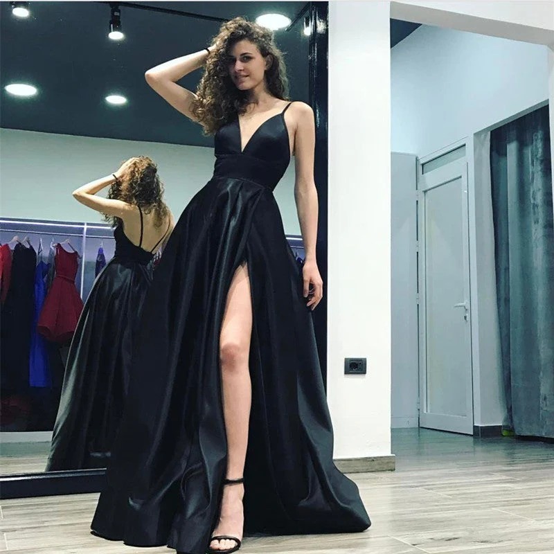 black satin formal dress