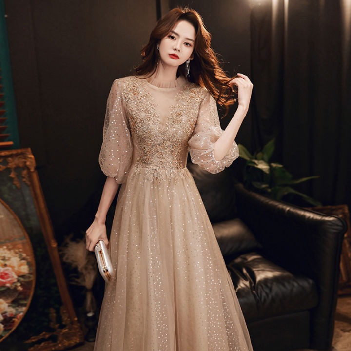 formal champagne color dress