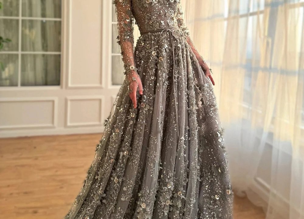 gray formal dress for wedding