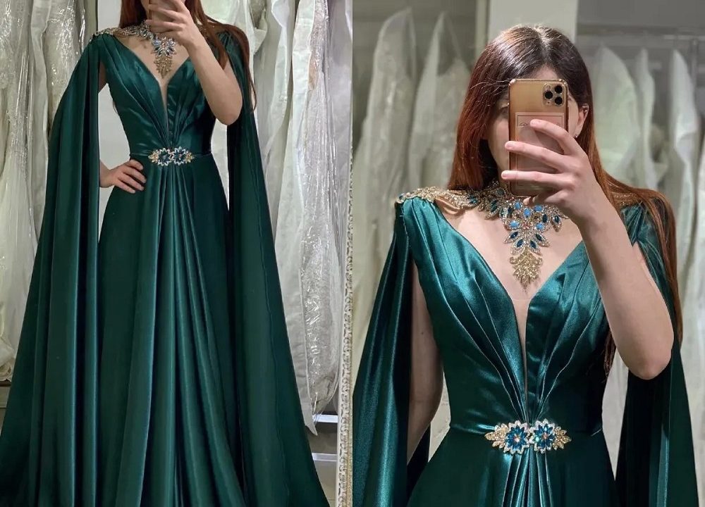 formal dark green dress