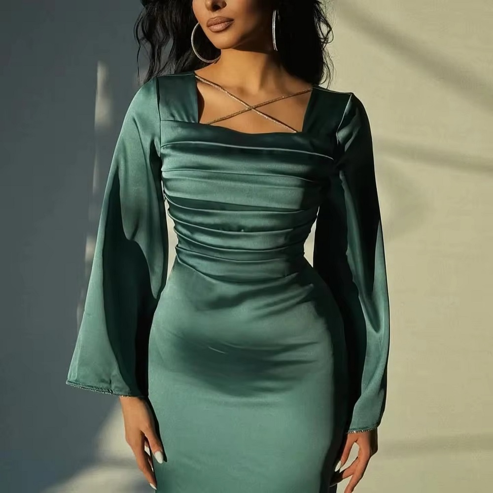 formal dark green dress
