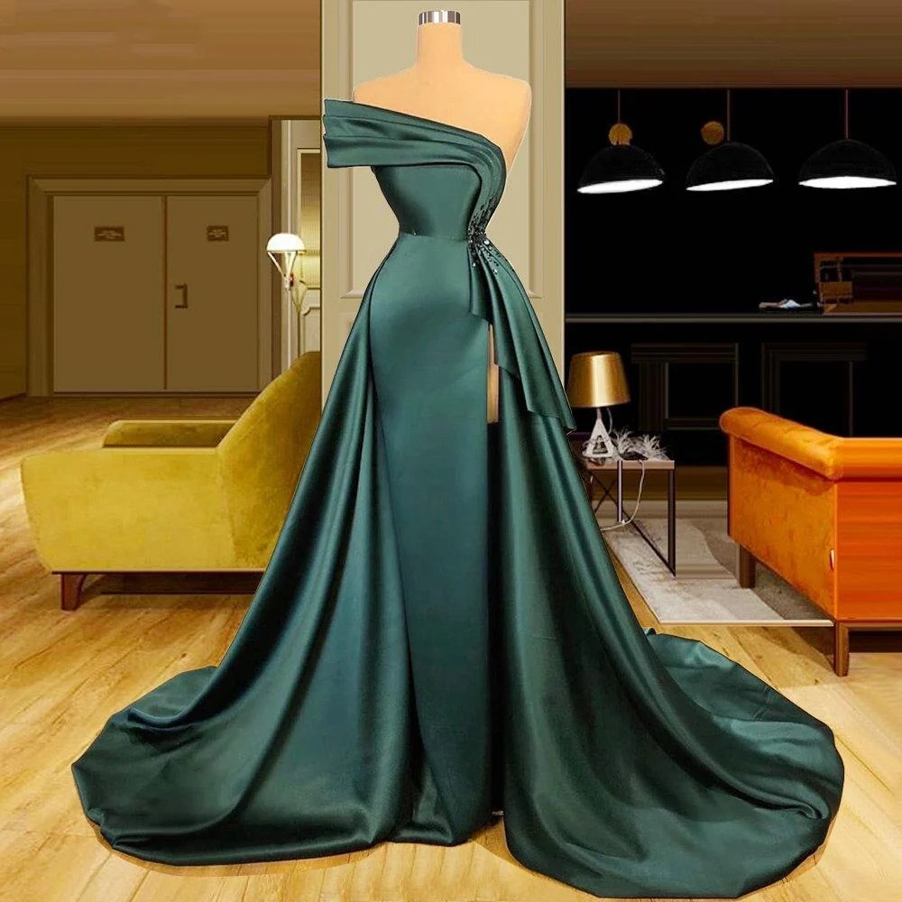 formal dark green dress