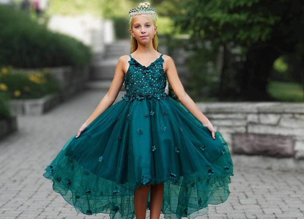 green floral formal dress