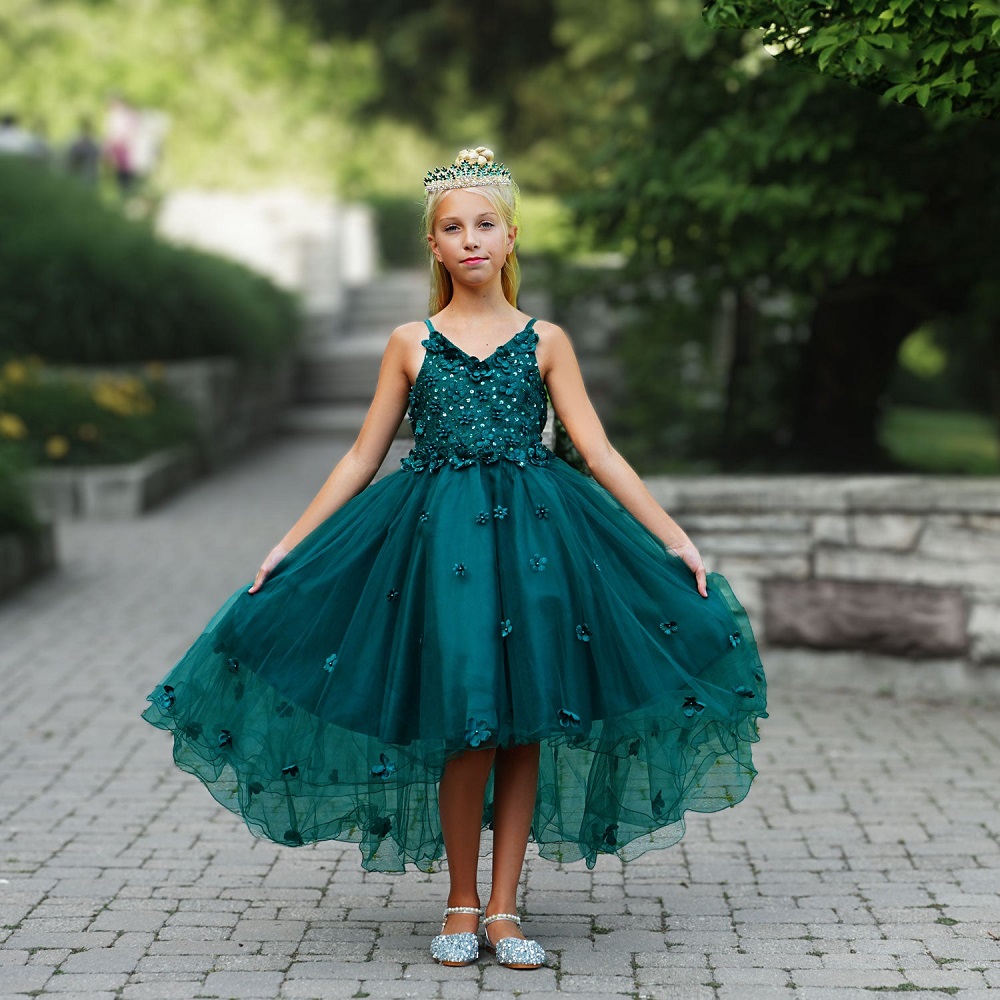 green floral formal dress