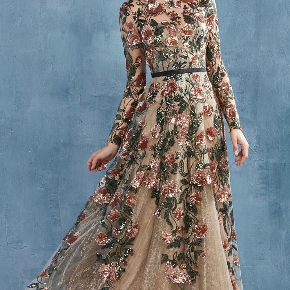 green floral formal dress
