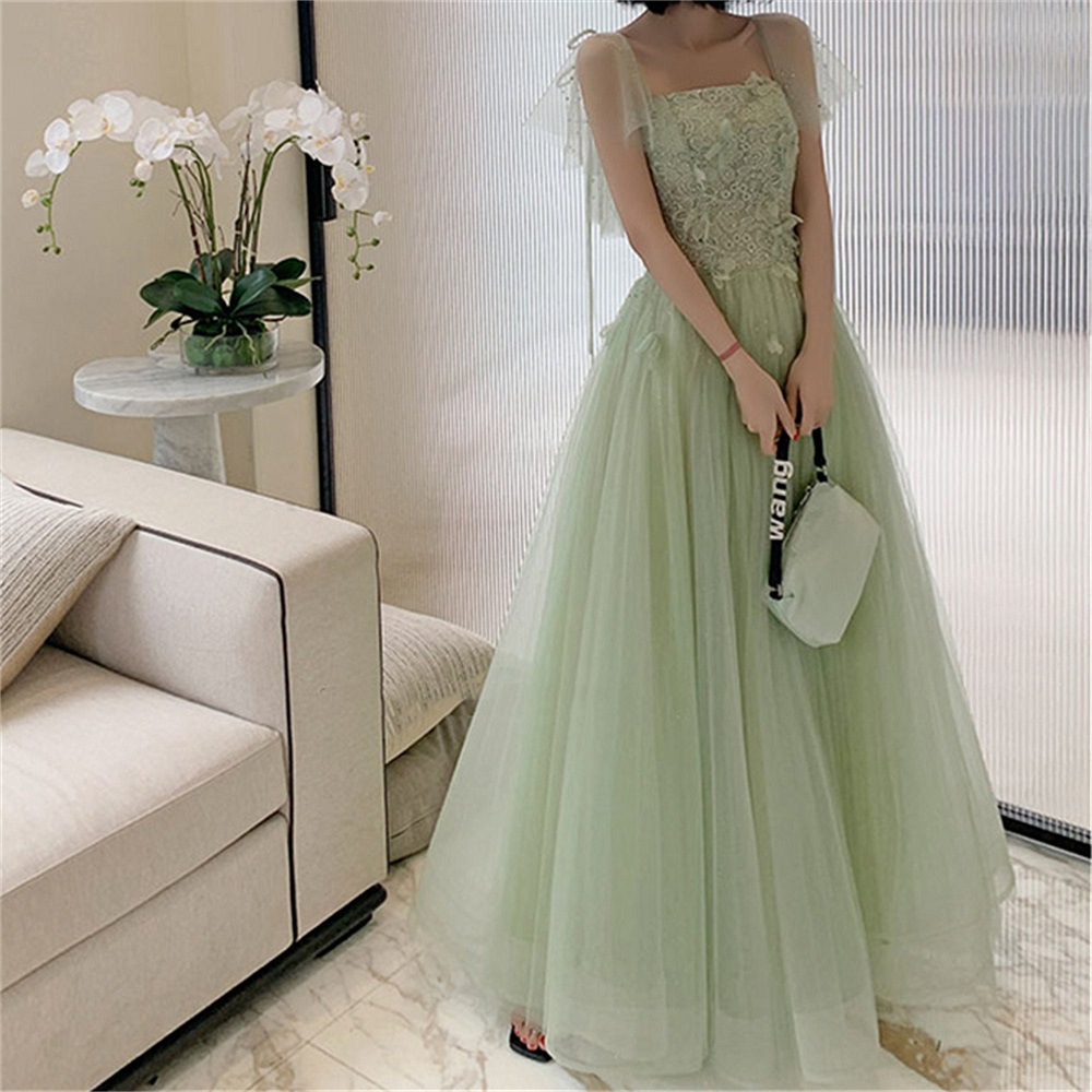 green floral formal dress
