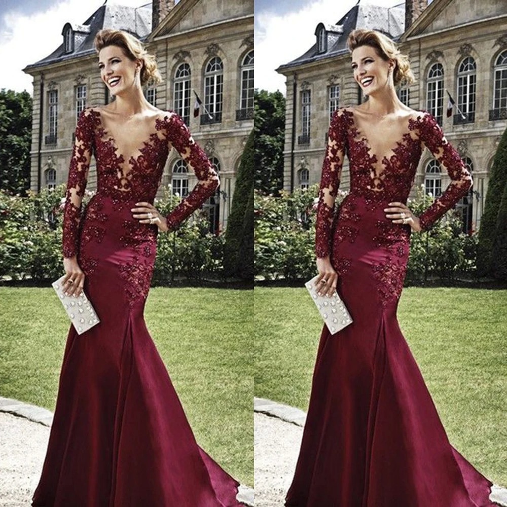 burgundy formal dress with sleeves