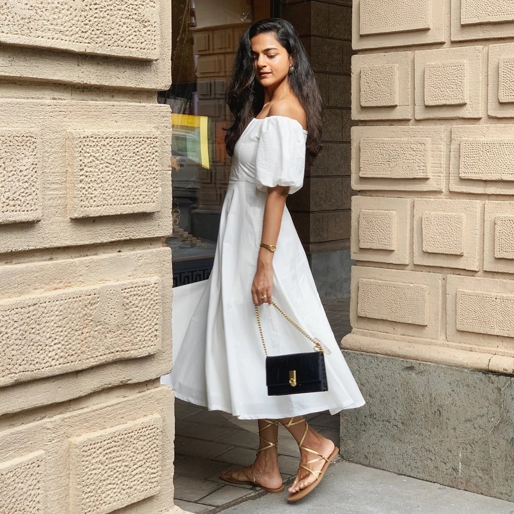 formal white midi dress