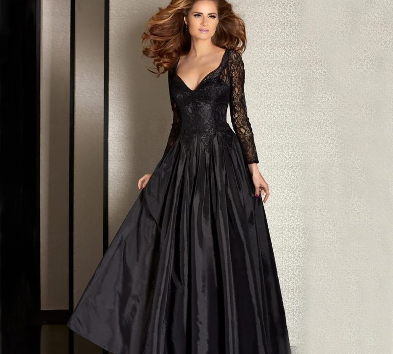 formal black dress with sleeves