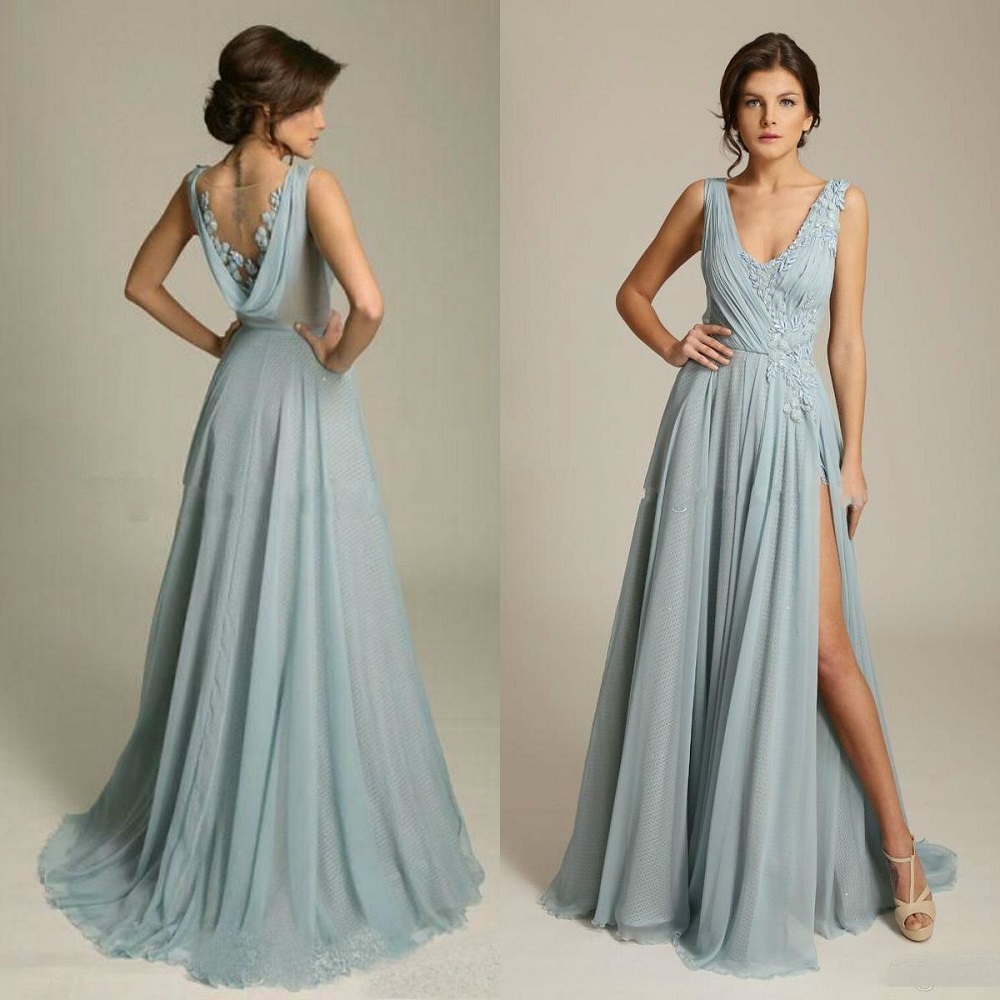 formal dusty blue dress