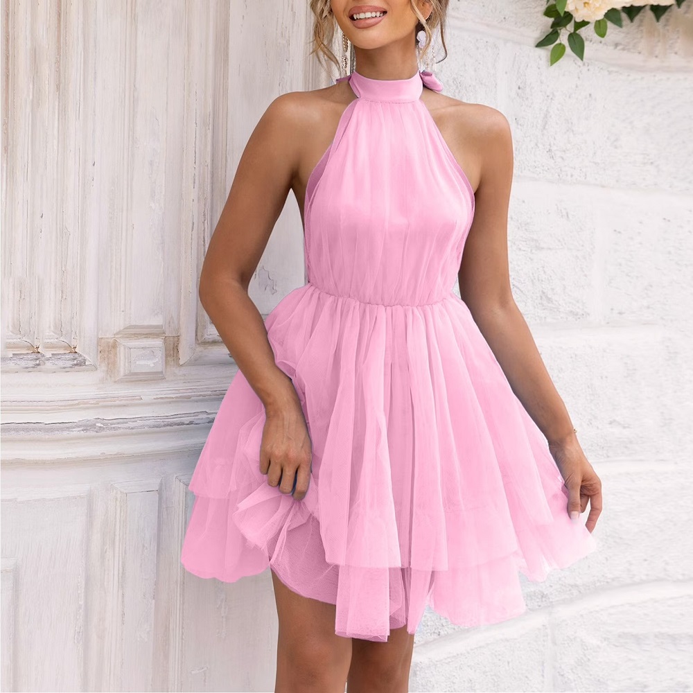 pink formal mini dress